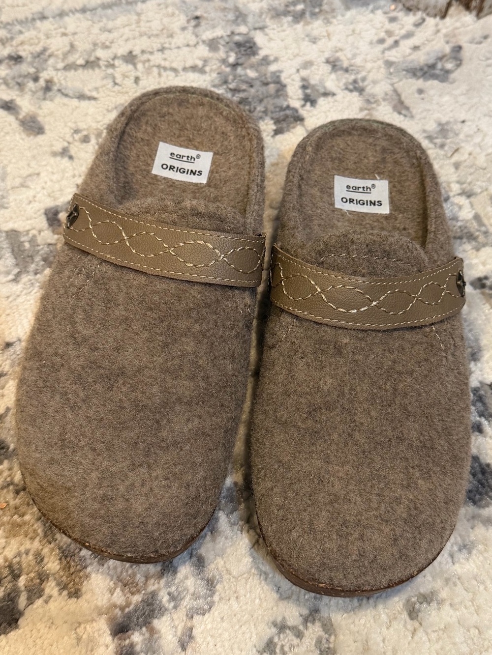 Earth Origins Taupe Wool-Blend Slip-On Clogs